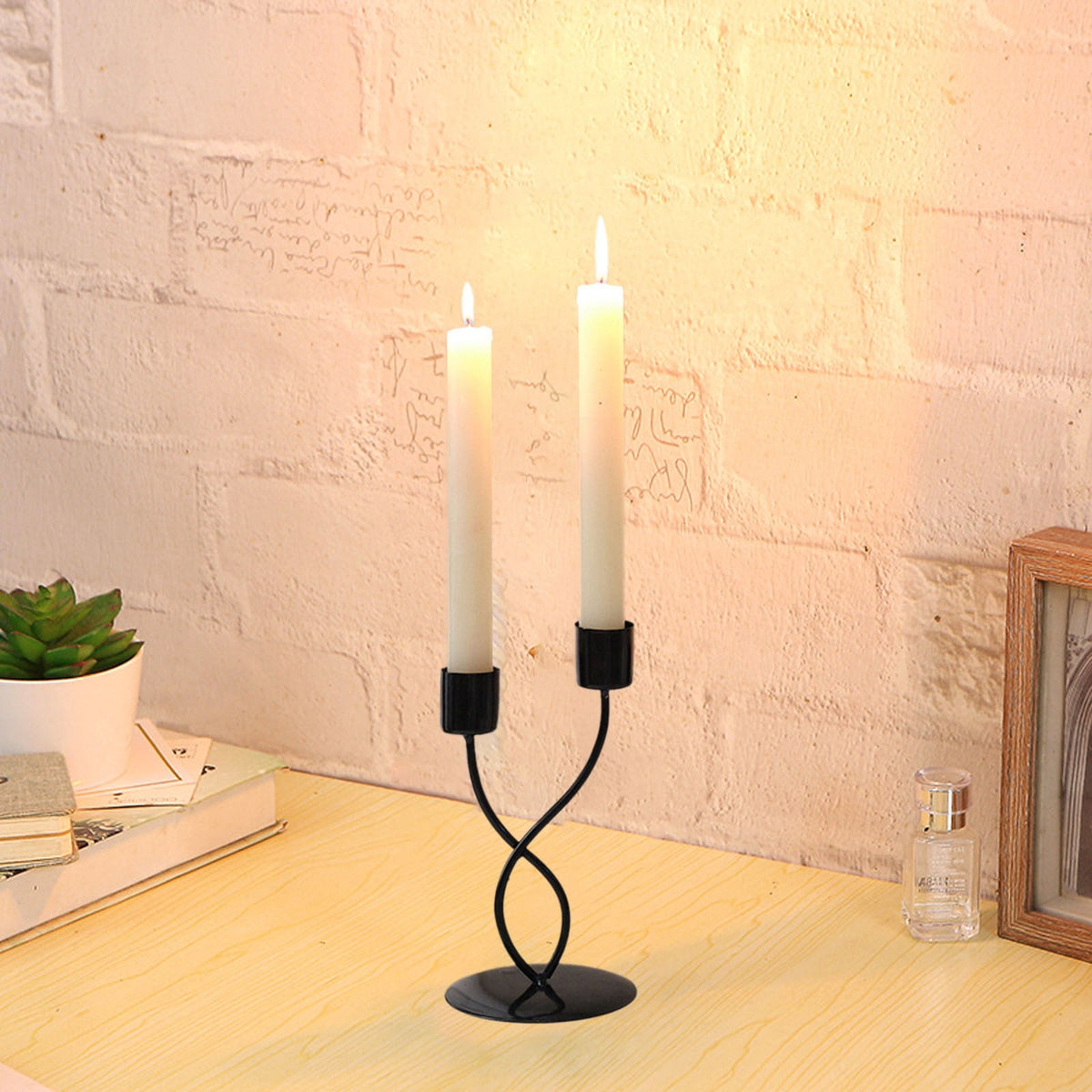 Slhenay Modern Candlestick Candle Holders for 2 Candles- Matte Black Candelabra for Halloween Tabletop Taper Candlesticks Decor for Home Decorative Candle Stick Holder for Formal Events Dining Room