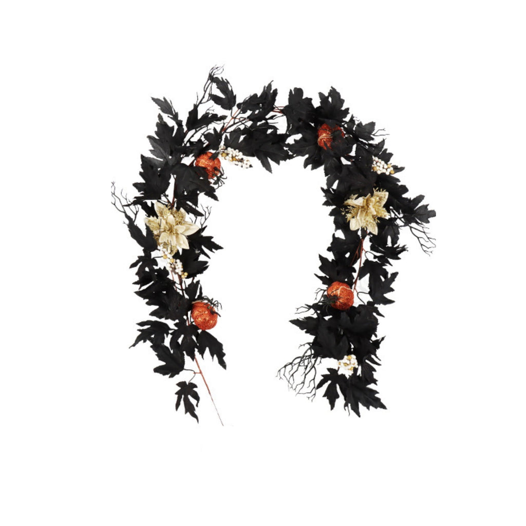 Halloween Artificial Maple Leaf Pumpkin Vine with LED Lights 67-71 Inch Lighted Fall Foliage Garland for Home Halloween Holiday Party Decor