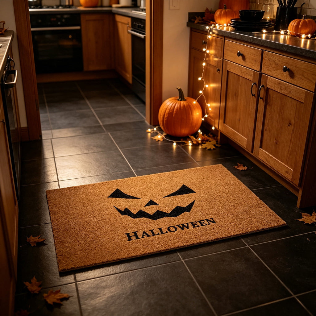 Fllostpr Halloween Pumpkin Doormat 24x16 Inch, Vintage Brown-o'-Lantern Rug Soft Non-Slip Washable Holiday Decorations for Front Door Entryway Kitchen