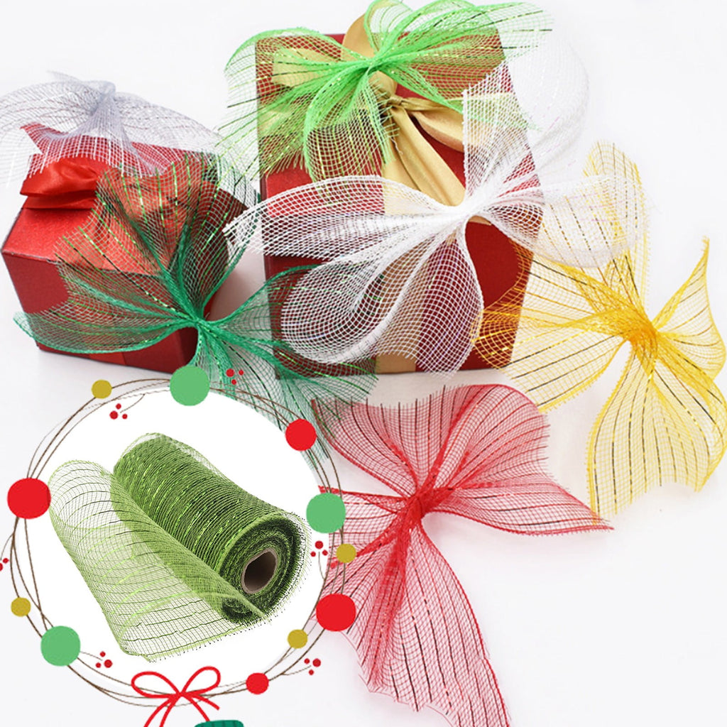 15cm x 10 Yard Poly Decorating Mesh Ribbon with Metallic Foil Each Roll for Wreaths, Swags Bows Wrapping and Decorating Projects-1 Roll