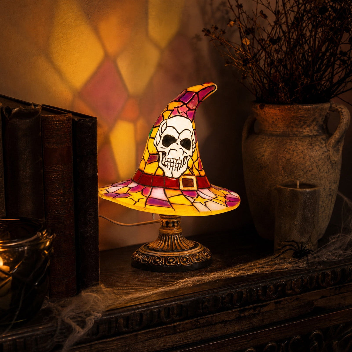 Clearance Witch Hat Lamp, Halloween Nigh Light Handcrafted Retro Resin Witch Hat Light, Usb Powered, Gothic Halloween Decorations for Bedroom