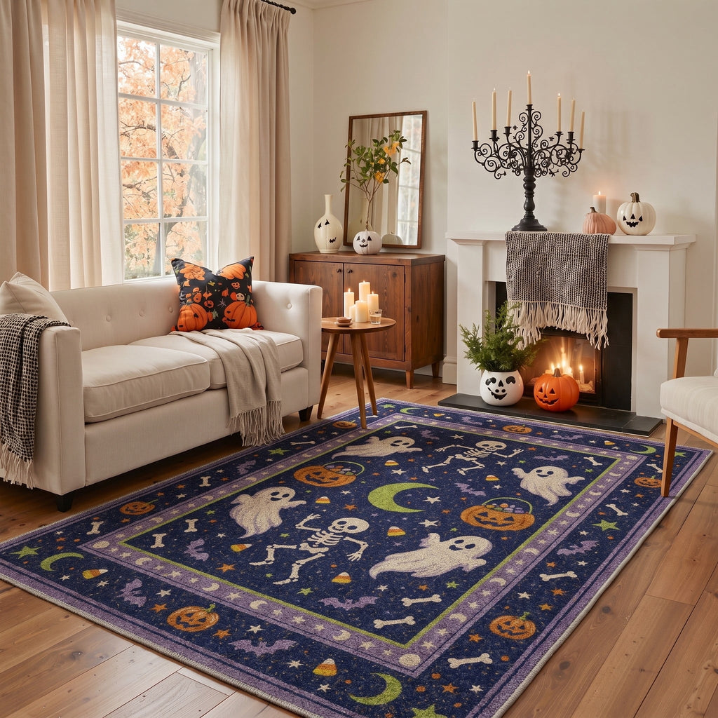 KUETH 3'x5' Halloween Machine Washable Area Rug, Non-Slip Rugs for Living Room, Bedroom and Dining Room, Orange