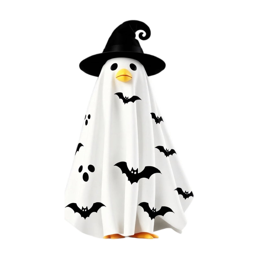 Halloween Ghost Porch Goose Outfit Fits 23 Inch Cement Lawn Goose Statue Pumpkin Face Ghost Costume with Matching Witch Hat for Fall Outdoor Garden Yard Patio Holiday Decor