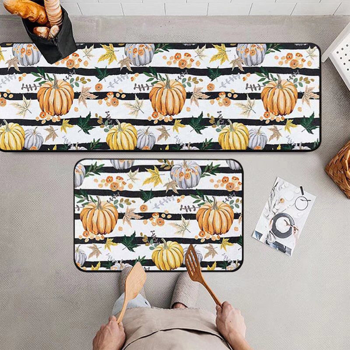 Zhourta Halloween Fall Plaid Outdoor Rug Orange Plaid Outdoor Rug Cotton Hand Woven Check Rug Layered Doormats for Front Door Front Porch Farmhouses Entryway Patio 15.7x23.6 Inch