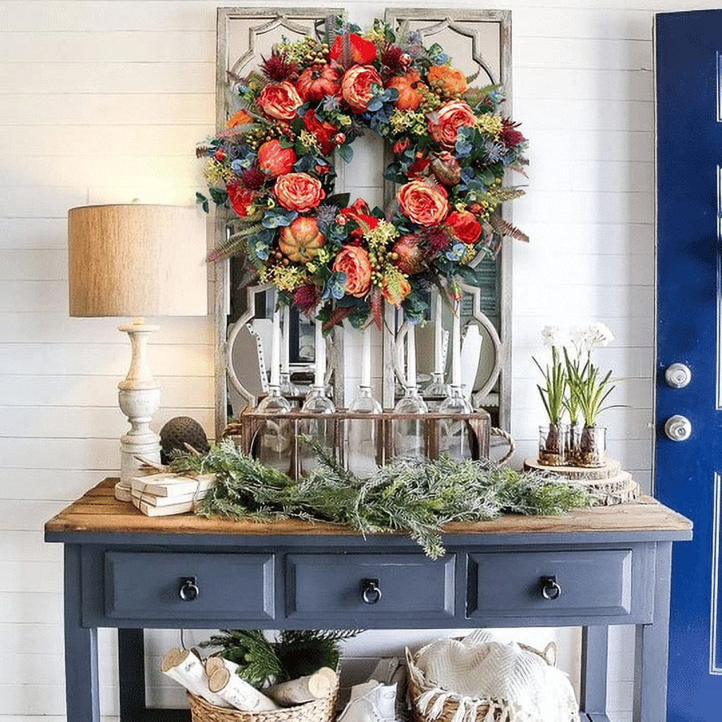 Nkmbld 4th of July Wreaths for Front Door, Independence Day Wreath Red White Blue Flower Wreath for Independence Day Memorial Day Flag Day Decor