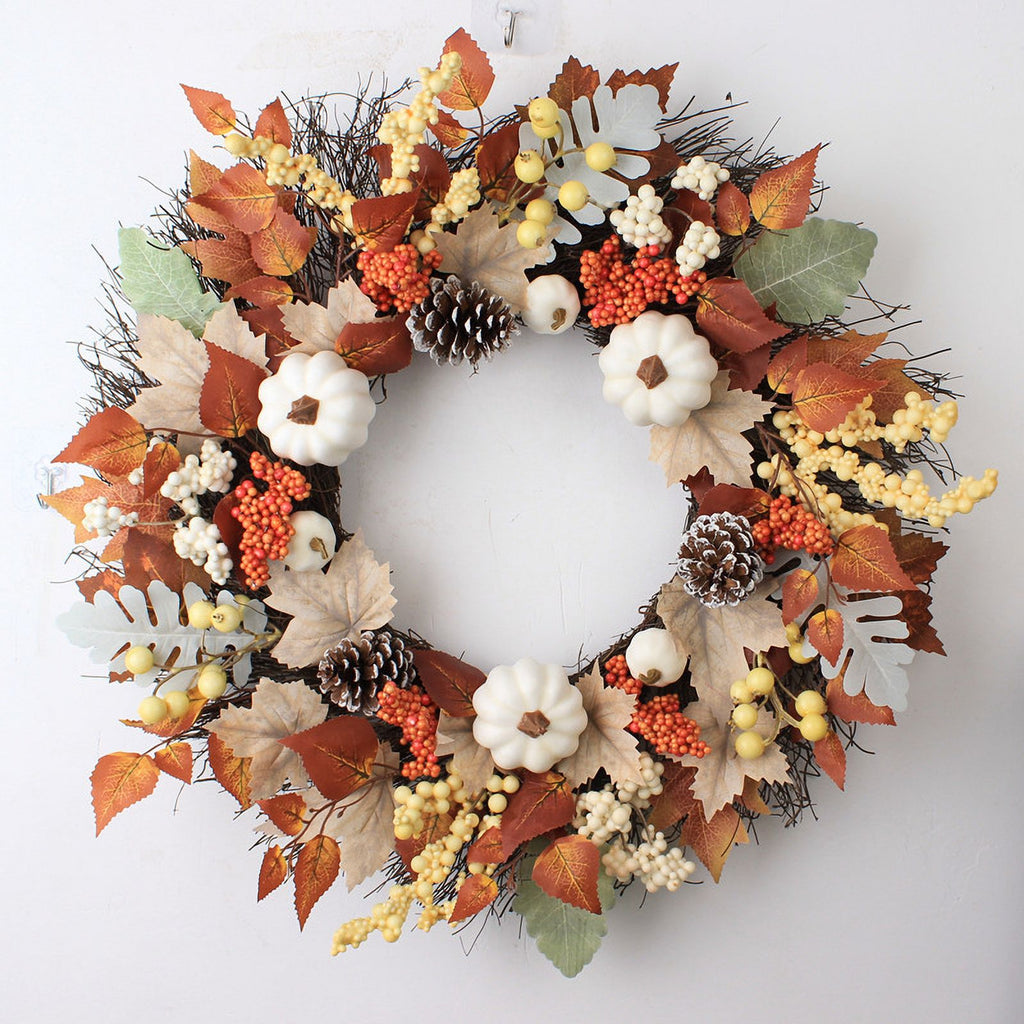 Fall Decor - Fall Wreaths for Front Door - 20 Inch Autumn Maples Leaf Pumpkin Pine Cone Berry Wreath - Fall Decorations for Thanksgiving Halloween Farmhouse Harvest Home Outdoor Indoor Window Wall