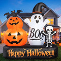 6ft Halloween Inflatable Outdoor Decorations, Lighted Pumpkin Ghost Skeleton with Bat, Built-in LED Lights, Blow Up Halloween Yard Decoration for Lawn, Porch & Party
