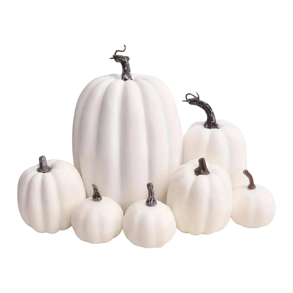 7 Pc Artificial Pumpkin Set Fall Halloween Decor, Rustic Harvest Thanksgiving Table Centerpiece for Home Farmhouse Kitchen Display