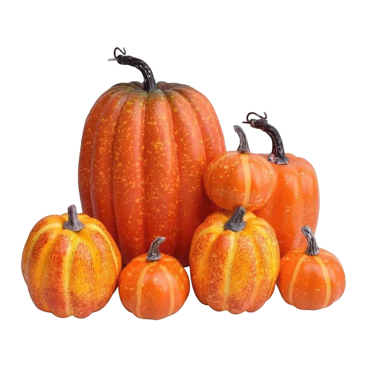 7 Pc Artificial Pumpkin Set Fall Halloween Decor, Rustic Harvest Thanksgiving Table Centerpiece for Home Farmhouse Kitchen Display