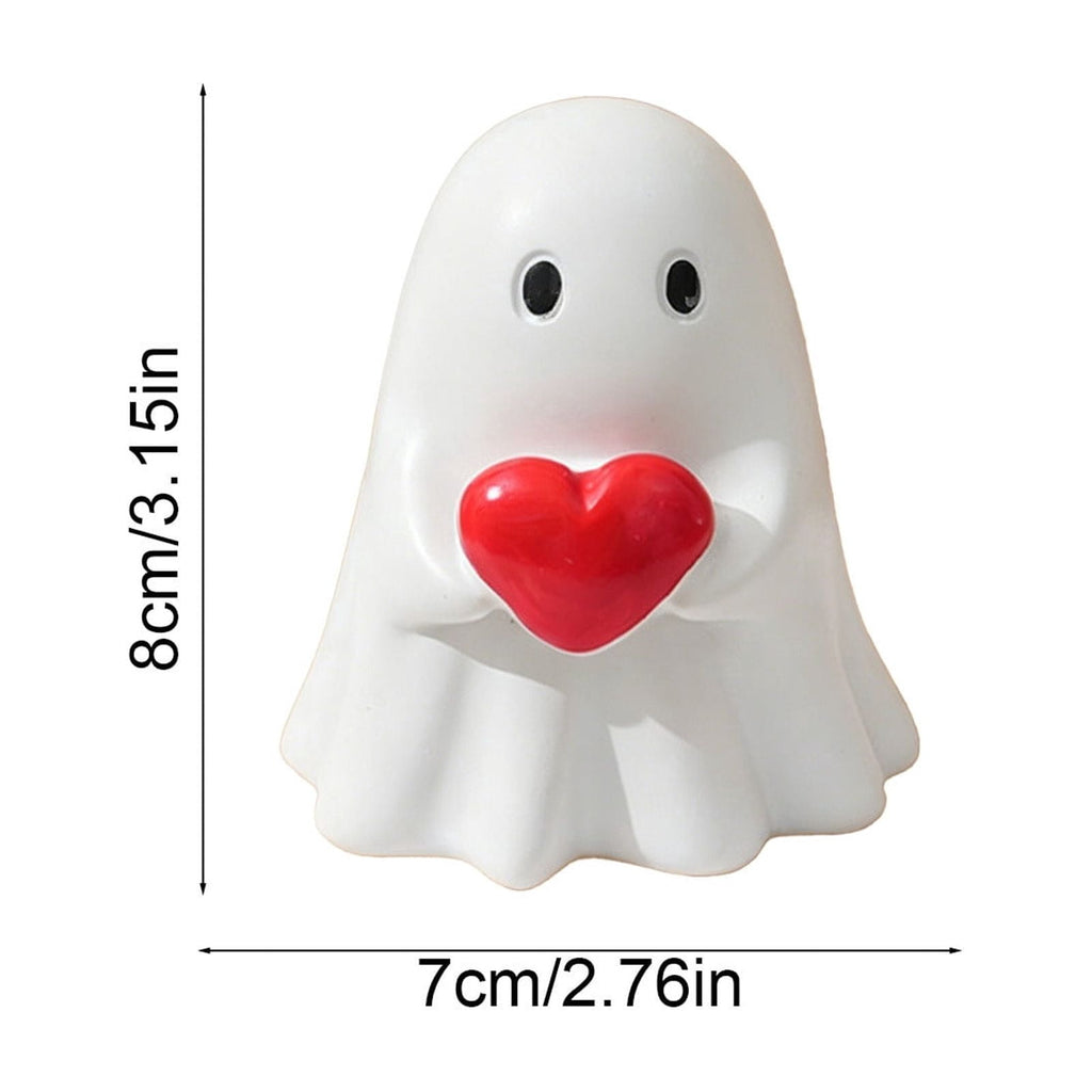 Halloween Ghost Figurine, Ghost Girl with Pink Bow & Hot Drink, Funny Ghost Statue Halloween Decor for Gift, Cute Spooky Tabletop Ornament for Home, Mantle, Desk & Party Decoration
