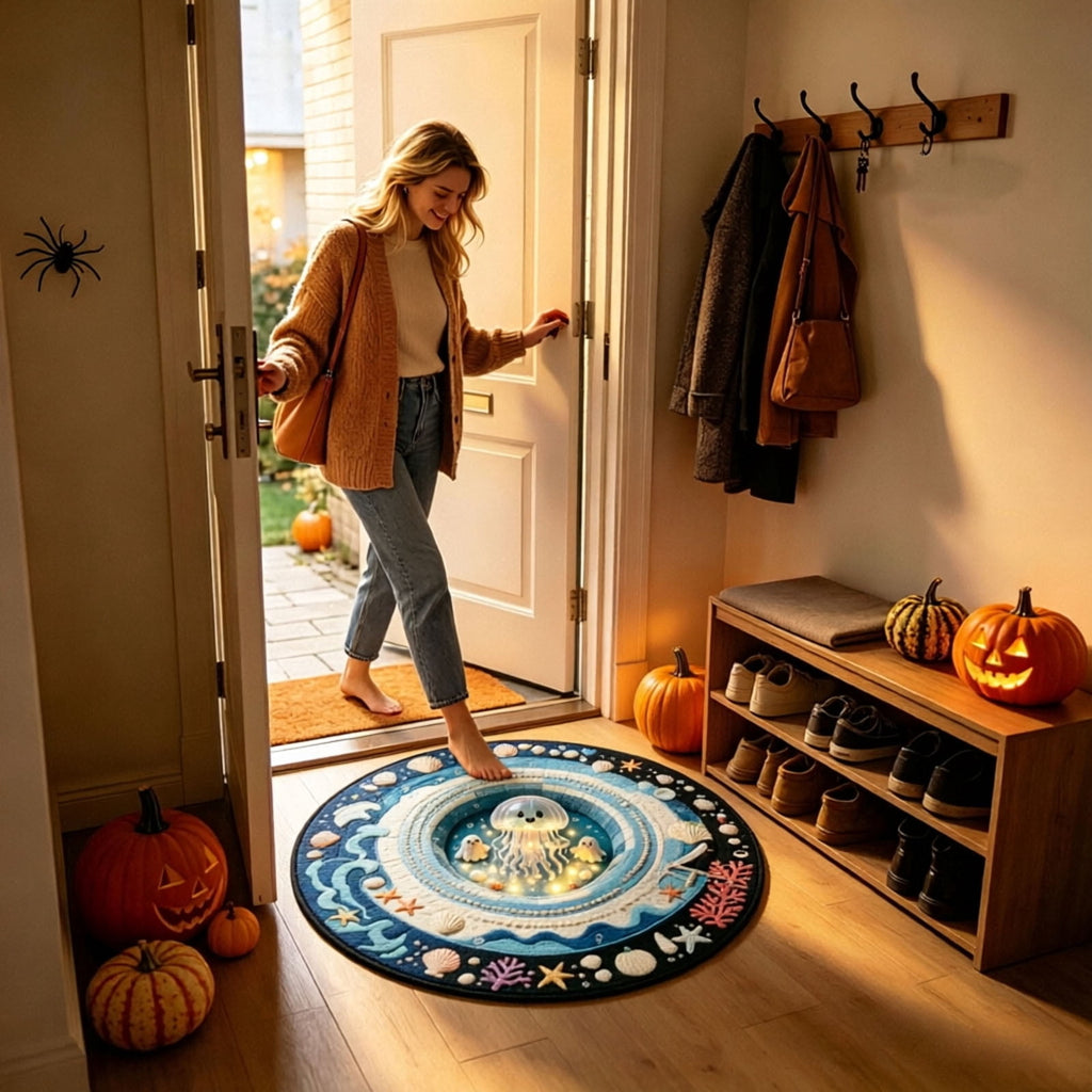 Win s Way 3D Illusion Round Halloween Rug Optical Illusion Doormat Non- Washable Entryway Decor Spooky Fall Front Door Mat for Party Decoration Available in 15.8/23.6/31.5 Inch