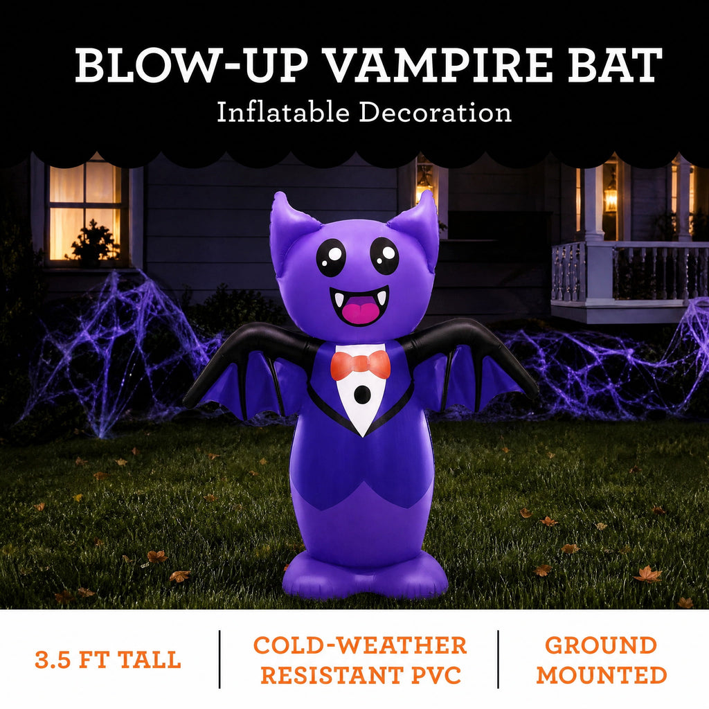 Blow-Up Vampire Bat Yard Inflatable, Black and Purple, 3.5', Halloween by Way To Celebrate