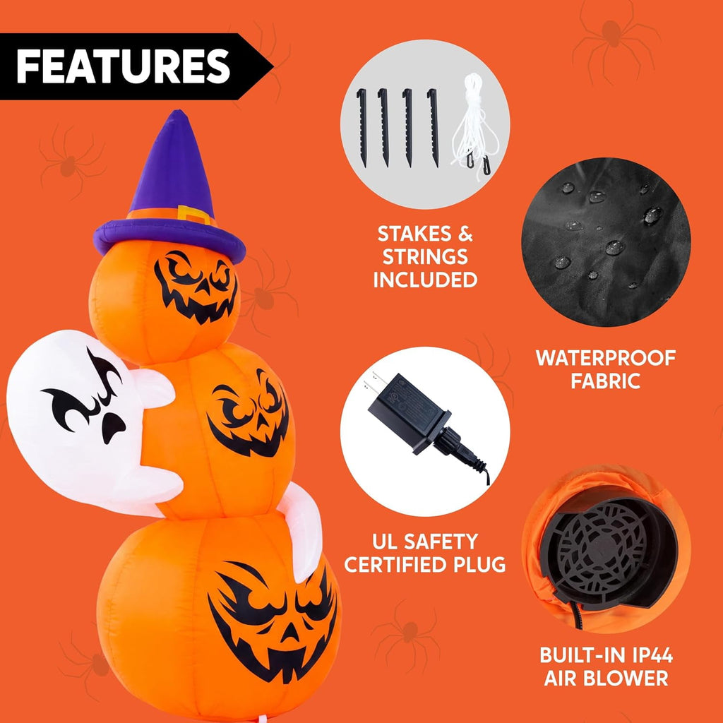 Joyfy 6 FT Halloween Inflatables Stacked Pumpkins with Build-in LEDs for Porch,Halloween Pumpkin Decor Blow up Yard Decorations