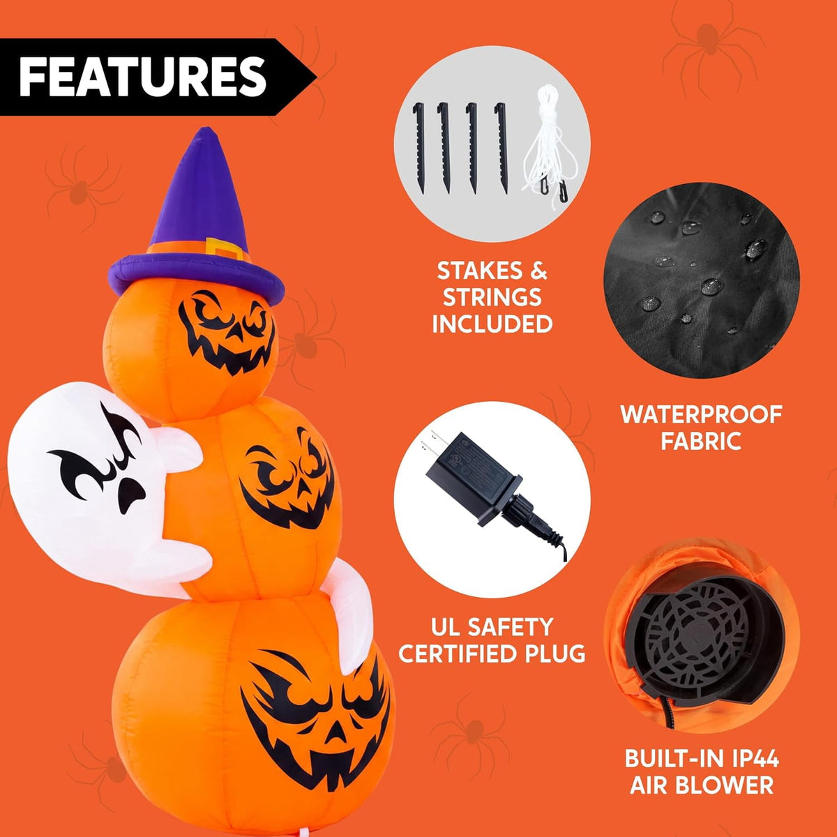 Joyfy 6 FT Halloween Inflatables Stacked Pumpkins with Build-in LEDs for Porch,Halloween Pumpkin Decor Blow up Yard Decorations