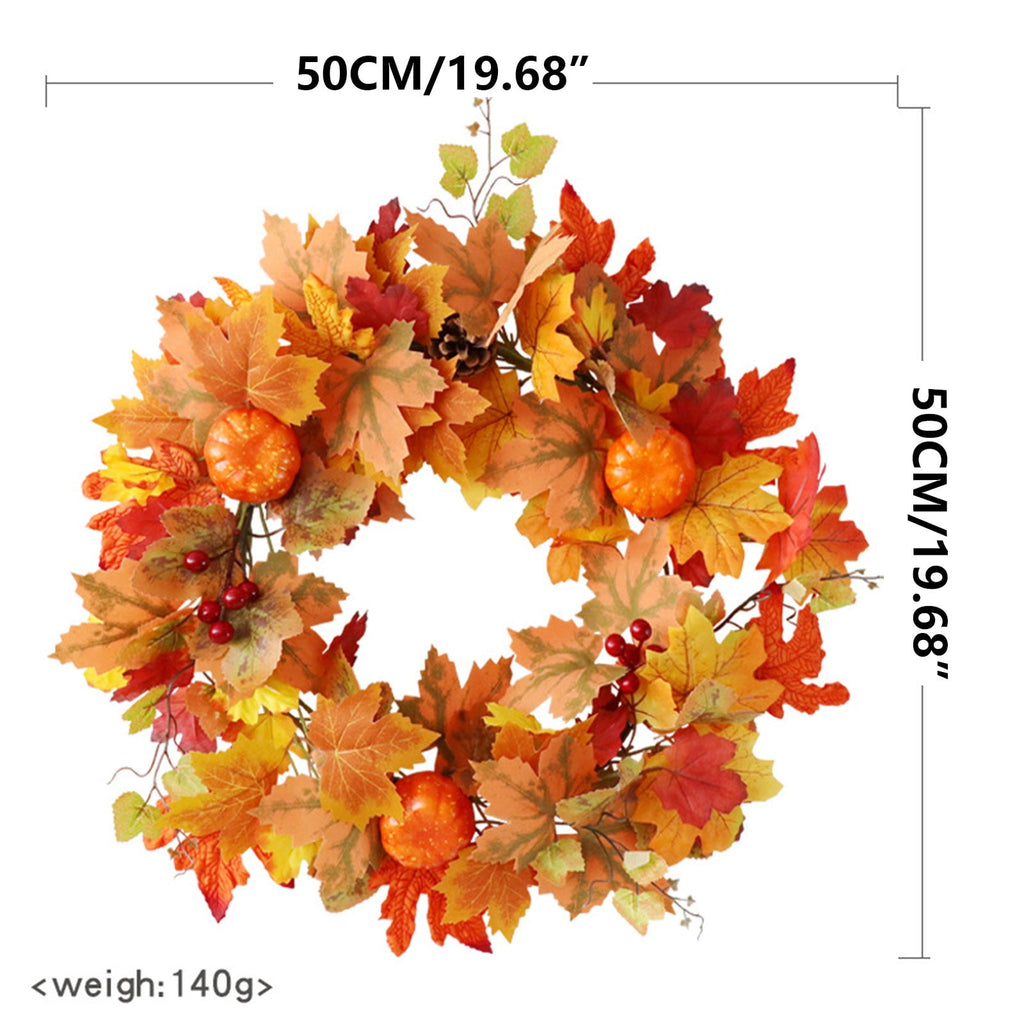 Wadada 20 Inch Fall Wreath Front Door Thanksgiving Wreath Autumn Harvest Wreath Artificial Farmhouse Wreaths Indoor Outdoor Halloween Decoration with Pumpkins Berry Maple Leaf Cone for Home Decor