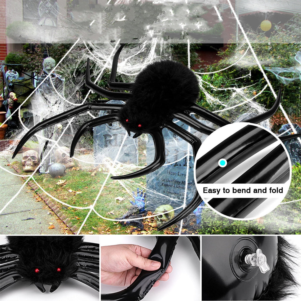 Halloween Inflatable Spider Halloween Outdoor Decorations Hairy Black Spider Scary Giant Spider Indoor Outdoor Blowup Spider Decoration Props For Halloween Yar