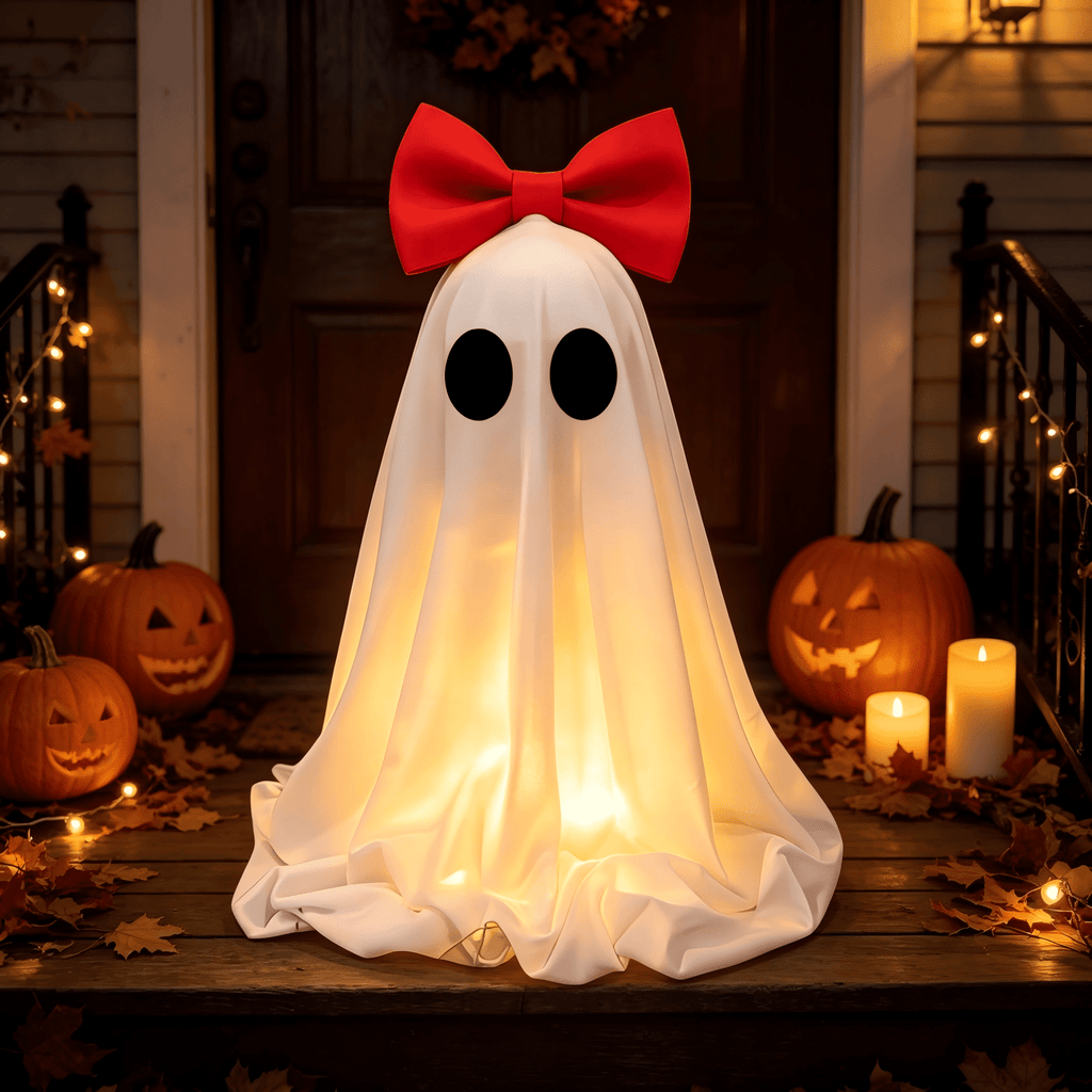 Halloween Decorations Indoor Light Up Ghosts with Bow, Easy to Assemble Light Up Spooky Ghosts Decoration Halloween Party Decorations for Porch Yard Mantel Home