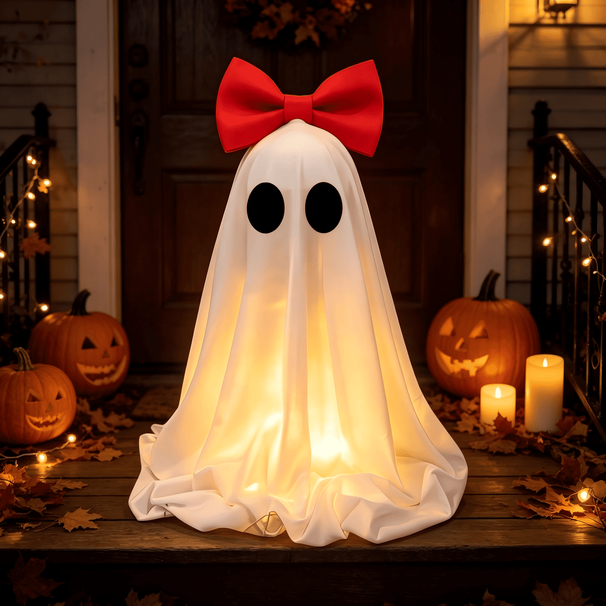 Halloween Decorations Indoor Light Up Ghosts with Bow, Easy to Assemble Light Up Spooky Ghosts Decoration Halloween Party Decorations for Porch Yard Mantel Home