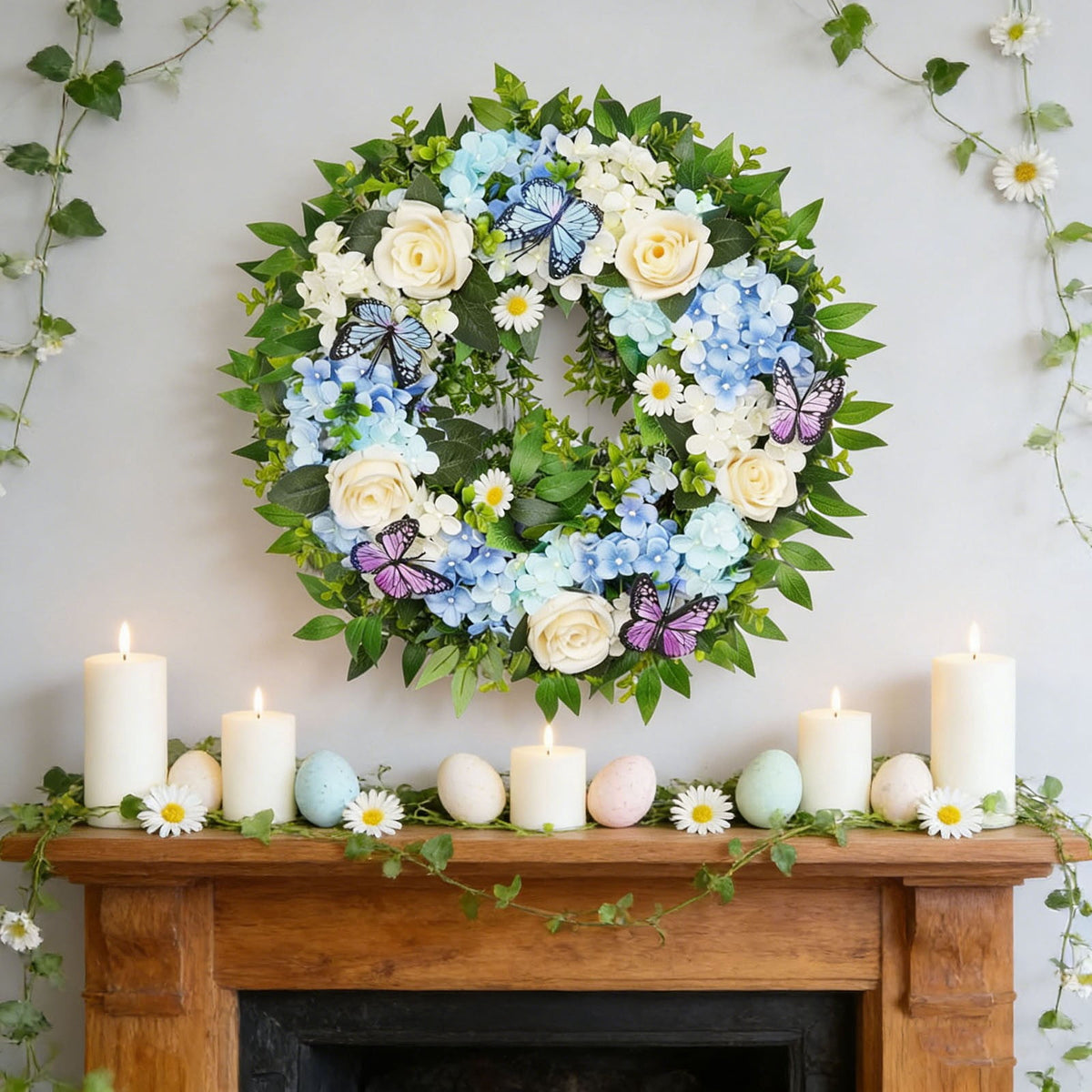 Rijanmt Decorative Plastic Easter Day Wreath, Multicolor