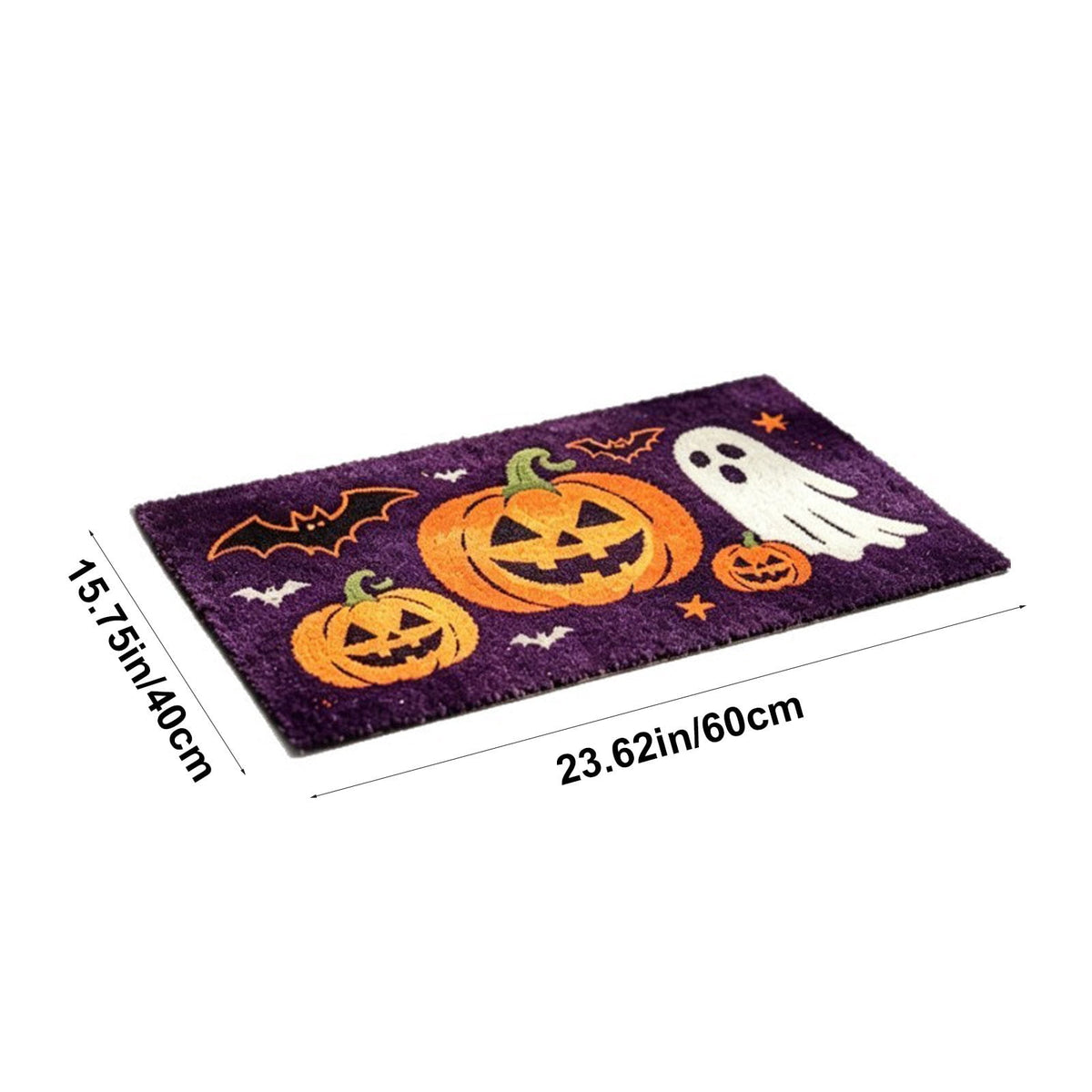 Halloween Pet Mat Faux Wool 60x40cm Black Ghost Door Mat for Dirty Feet Non Slip Entryway Rug for Dogs Cats Indoor Use
