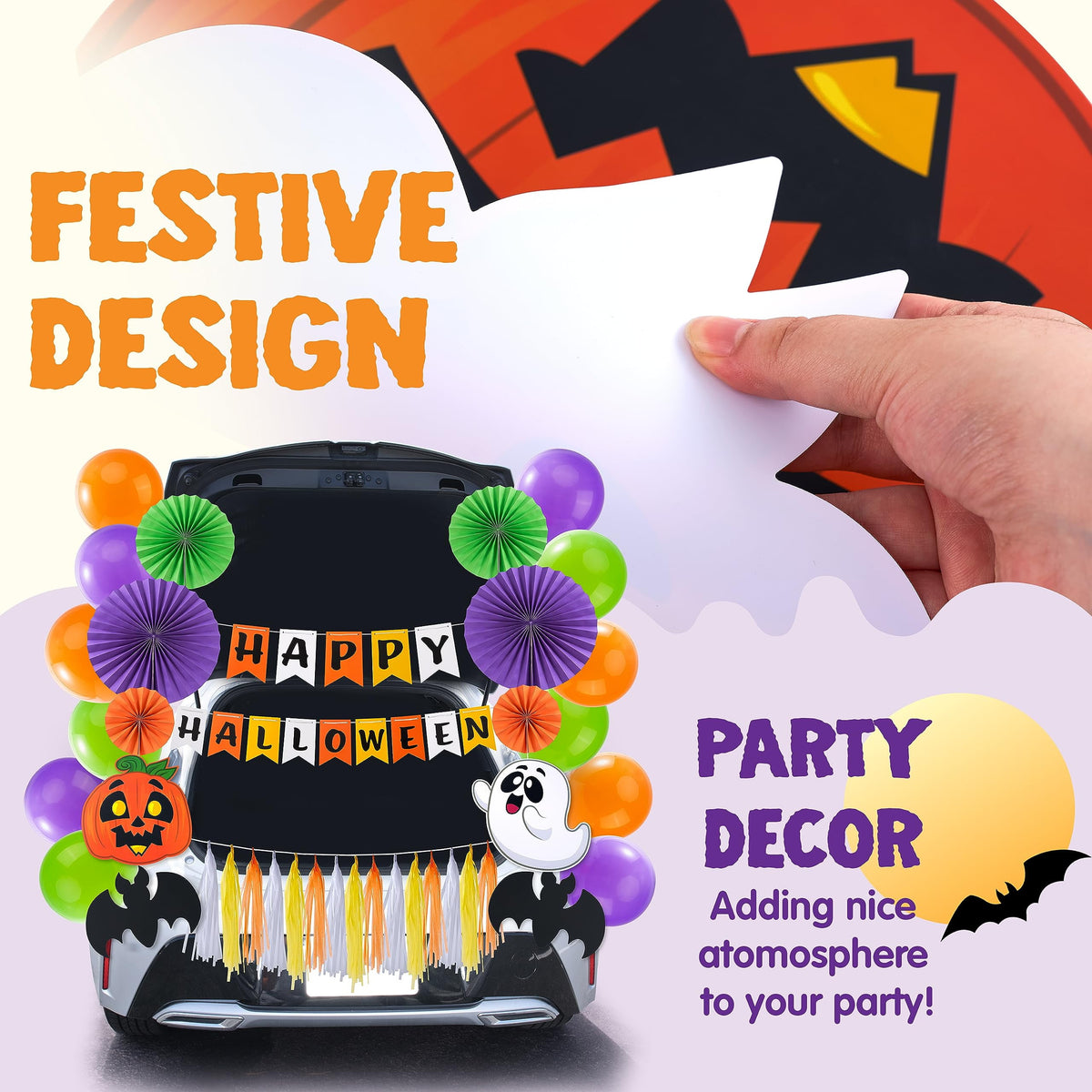 Joyfy Halloween Trunk or Treat Car Decorations Kit,Halloween Car Decorations Car Archway with Happy Halloween Theme