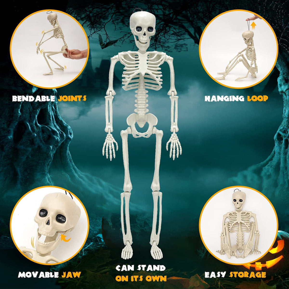 Happiwiz Skeleton Halloween Decor Adjustable Full Body White Plastic Decoration