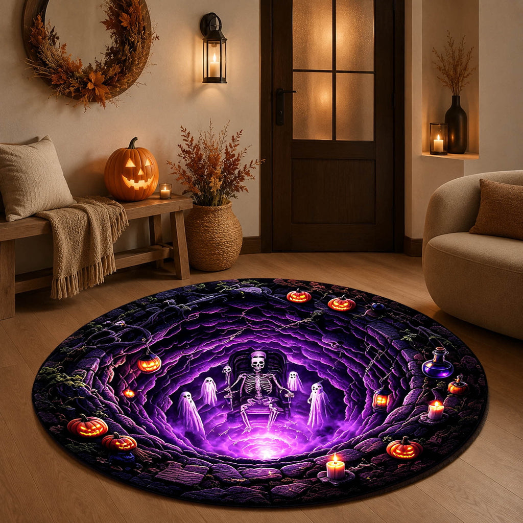 Win s Way 3D Illusion Round Halloween Rug Optical Illusion Doormat Non- Washable Entryway Decor Spooky Fall Front Door Mat for Party Decoration Available in 15.8/23.6/31.5 Inch