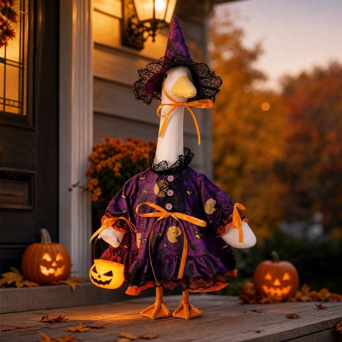 Halloween Garden Porch Decor, Porch Goose Outfits Halloween, 23 Inch Porch Goose Outfits, Witch Dress and Hat Set, Fits 23X11X26 Inch Standing Plush Goose for Front Porch Lawn