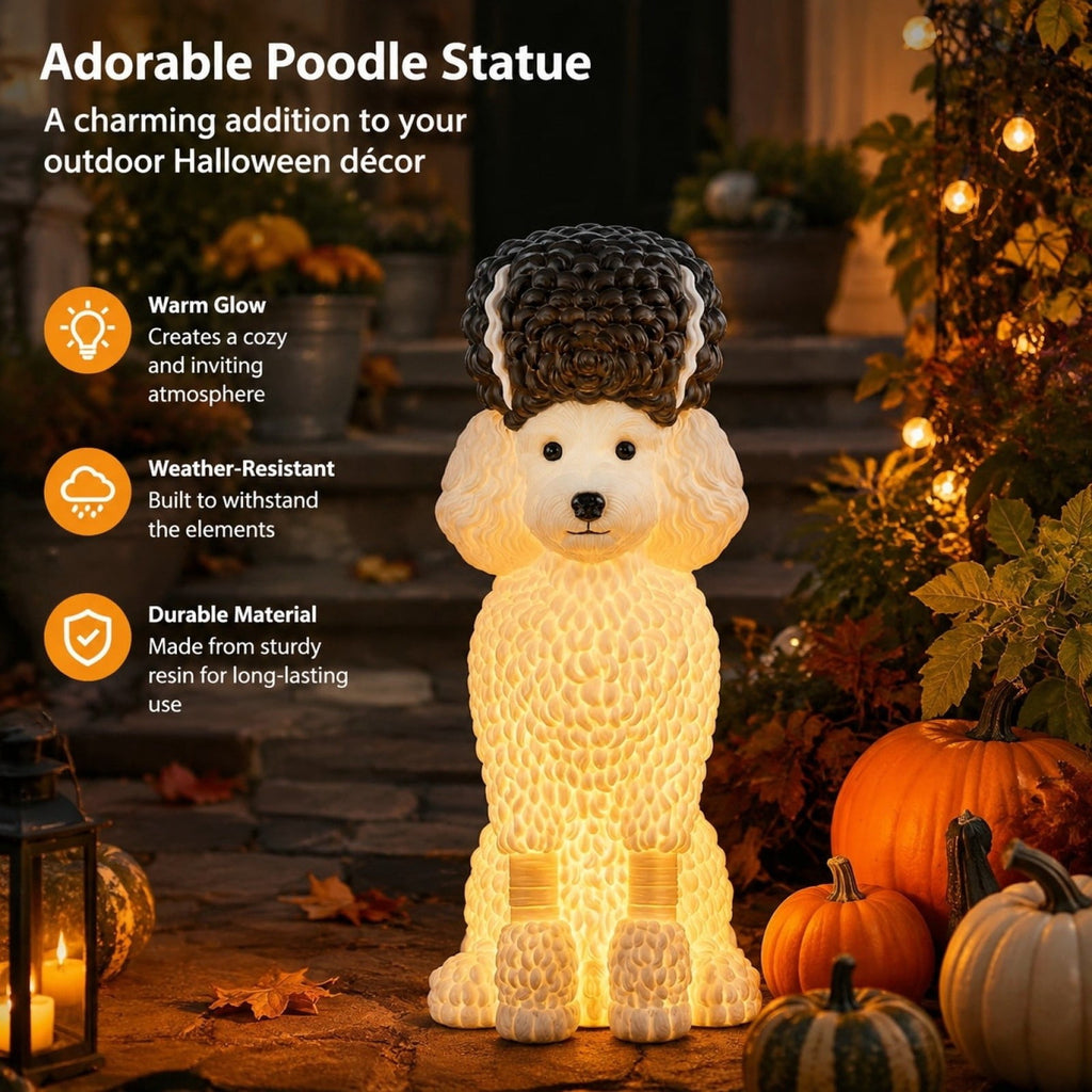Clearance! Halloween Light‑Up Dog Figurine, 7.9in Scarecrow Dog Statue with Glowing Pumpkin, Waterproof Resin Table Yard Decor