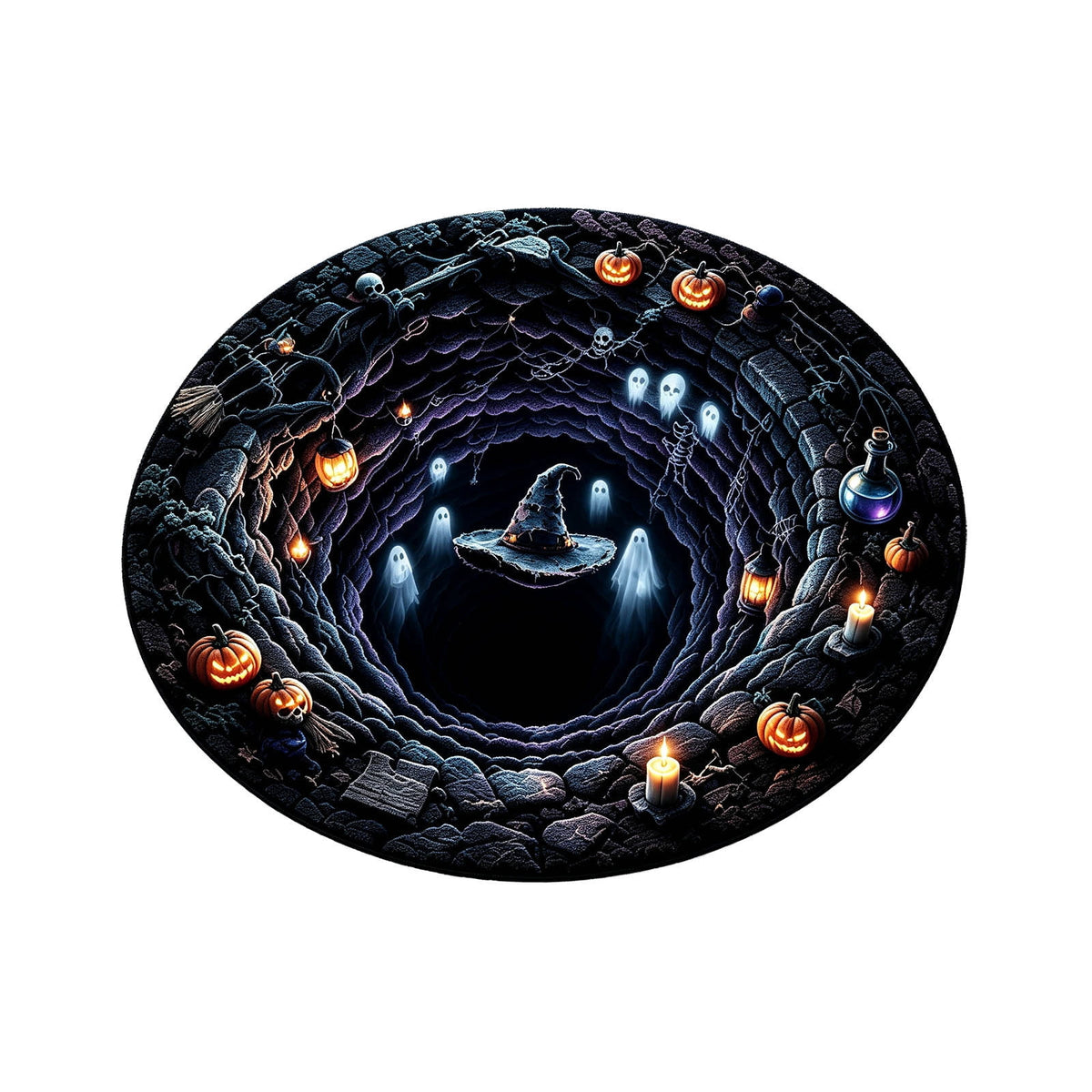 Win s Way 3D Illusion Round Halloween Rug Optical Illusion Doormat Non- Washable Entryway Decor Spooky Fall Front Door Mat for Party Decoration Available in 15.8/23.6/31.5 Inch