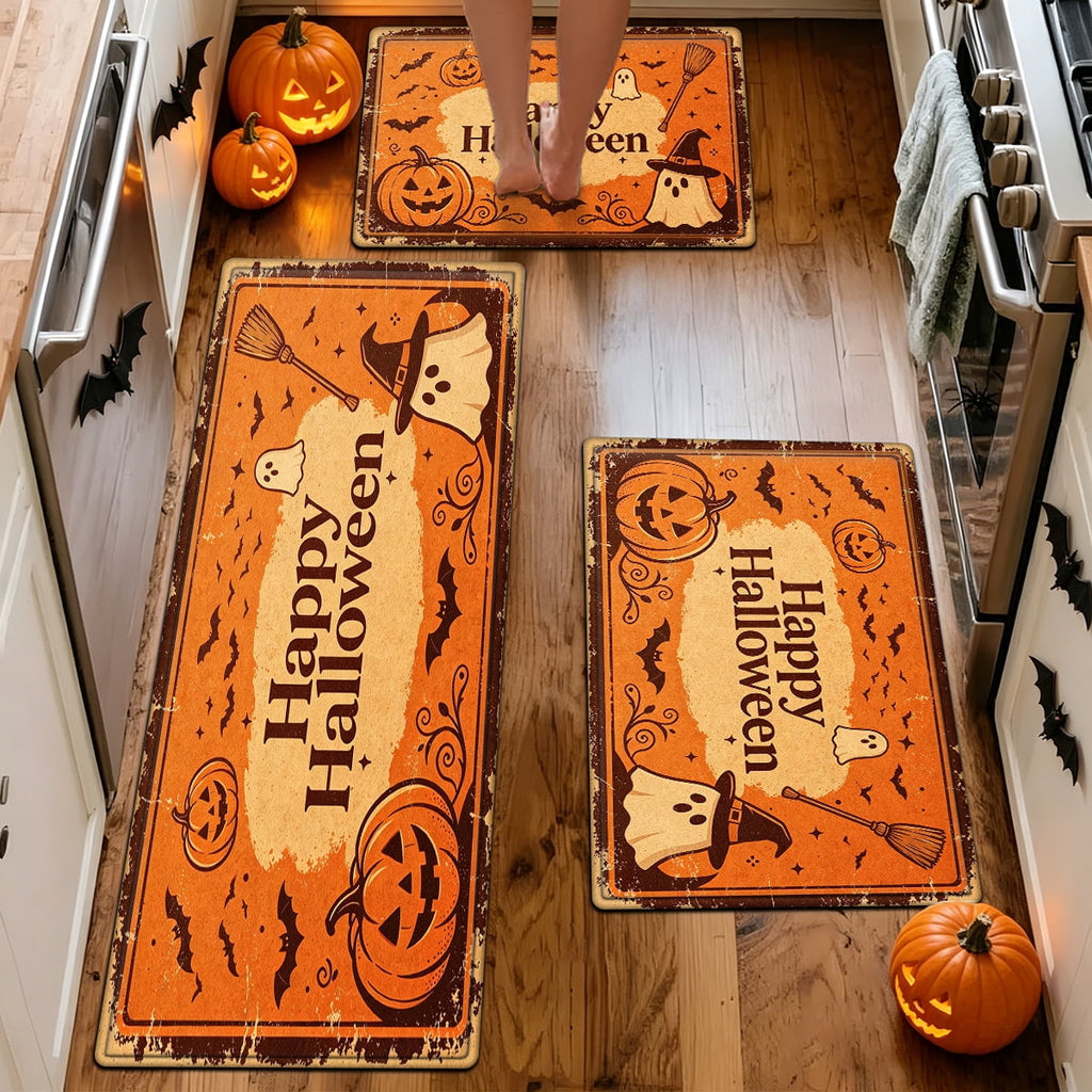 YIMEIS Halloween Orange Pumpkin Lantern Soft Non-slip 1Pc Flannel Mat and Kitchen Rugs,16''x24'',for Bathroom Entryway Bedroom