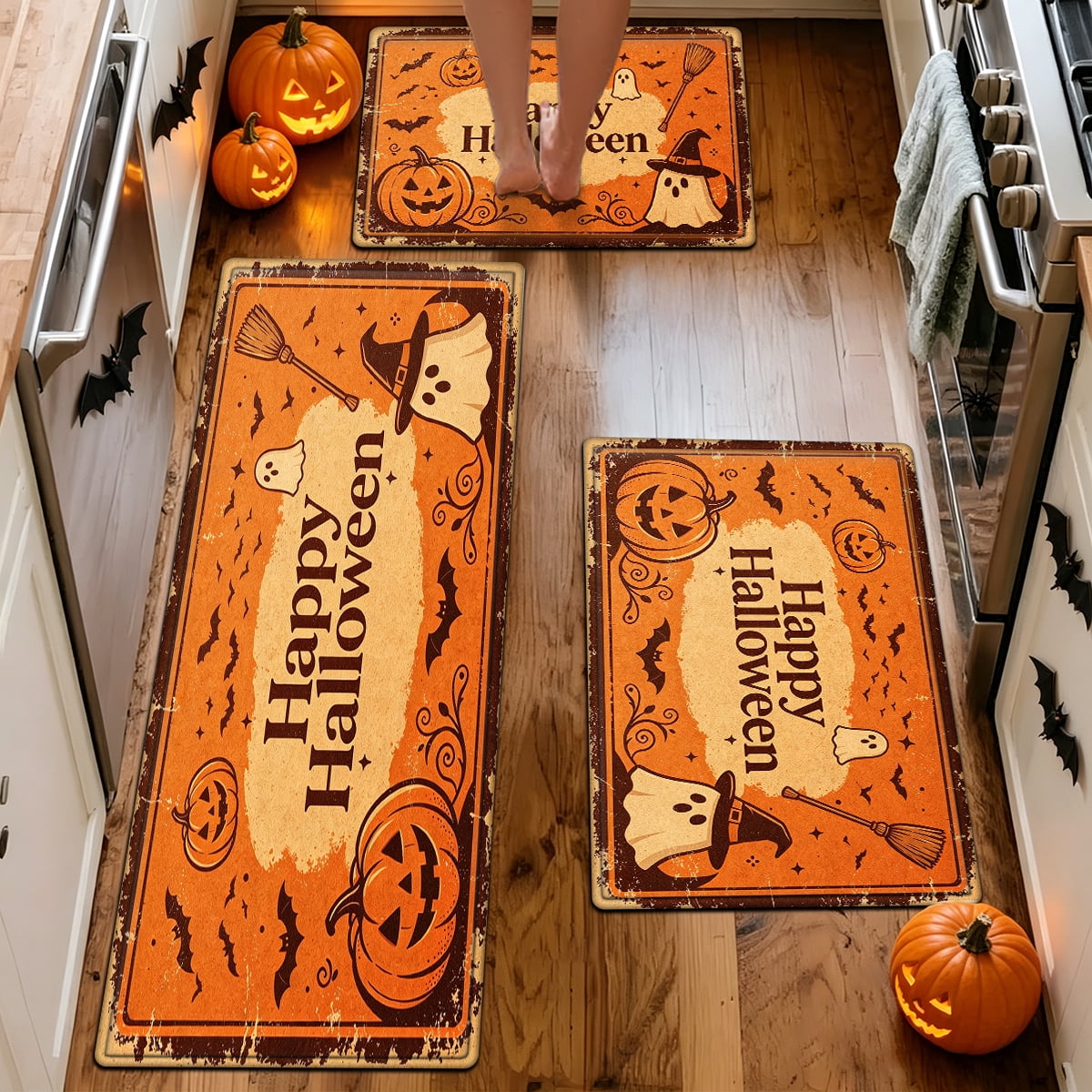 YIMEIS Halloween Orange Pumpkin Lantern Soft Non-slip 1Pc Flannel Mat and Kitchen Rugs,16''x24'',for Bathroom Entryway Bedroom