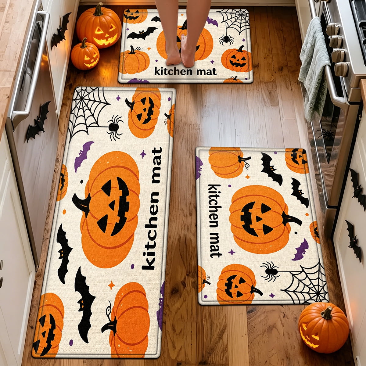 YIMEIS Halloween Pumpkin Lanterns Multi-purpose 1-Piece Flannel Mat and Kitchen Rugs,Soft Non-slip for Home Bedroom Bathroom