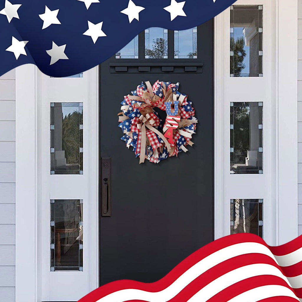 Nkmbld 4th of July Wreaths for Front Door, Independence Day Wreath Red White Blue Flower Wreath for Independence Day Memorial Day Flag Day Decor