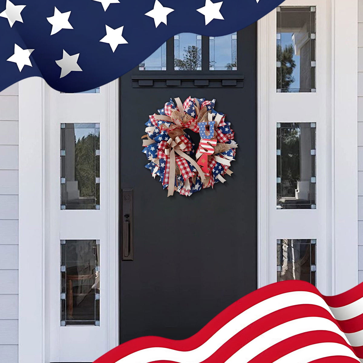 Nkmbld 4th of July Wreaths for Front Door, Independence Day Wreath Red White Blue Flower Wreath for Independence Day Memorial Day Flag Day Decor