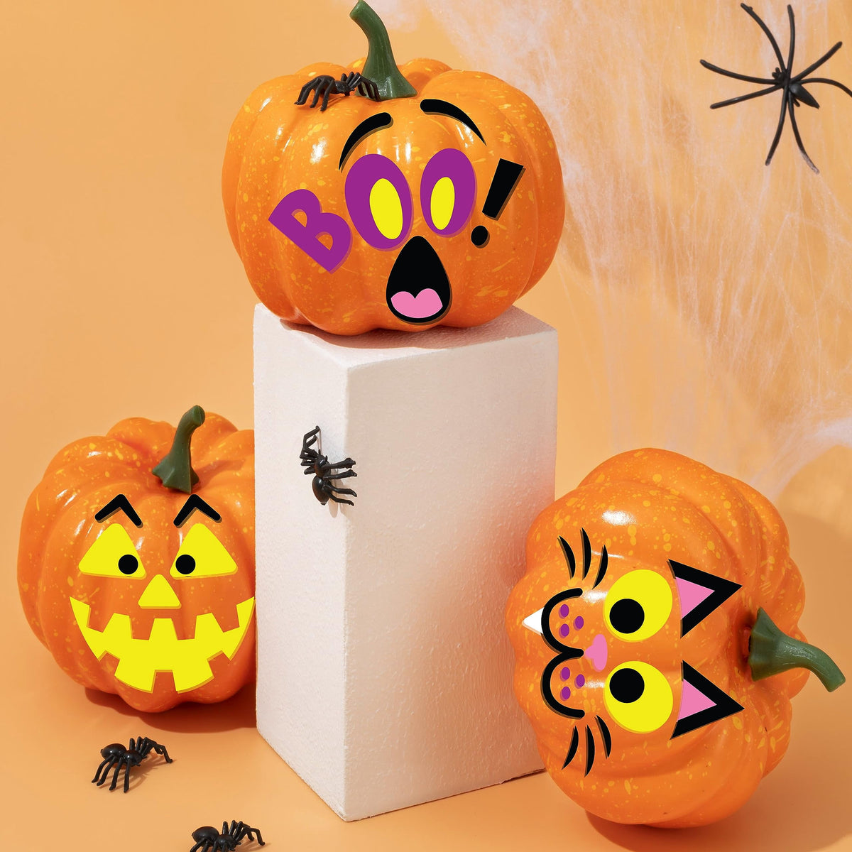 Joyfy 16 Faces Halloween Pumpkin Decorations Stickers Foam Craft Kit, 18 Sheets 16 Designs Halloween Party Favors for Kids, Party Supplies Arts Activities, Jack O Lantern Face Sticker School Gifts