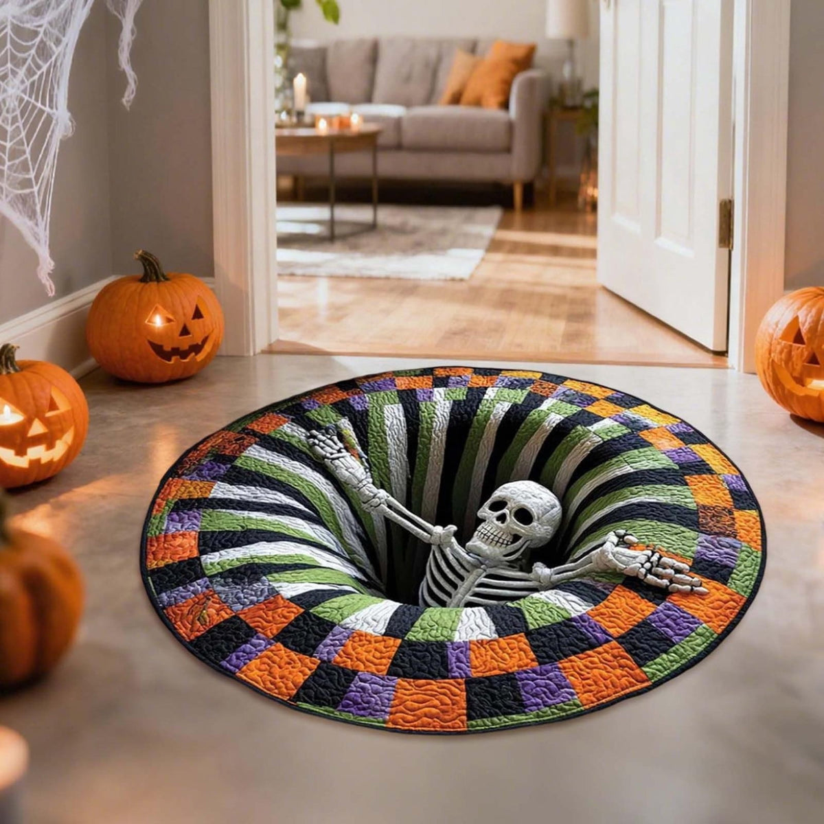 Win s Way 3D Illusion Round Halloween Rug Optical Illusion Doormat Non- Washable Entryway Decor Spooky Fall Front Door Mat for Party Decoration Available in 15.8/23.6/31.5 Inch