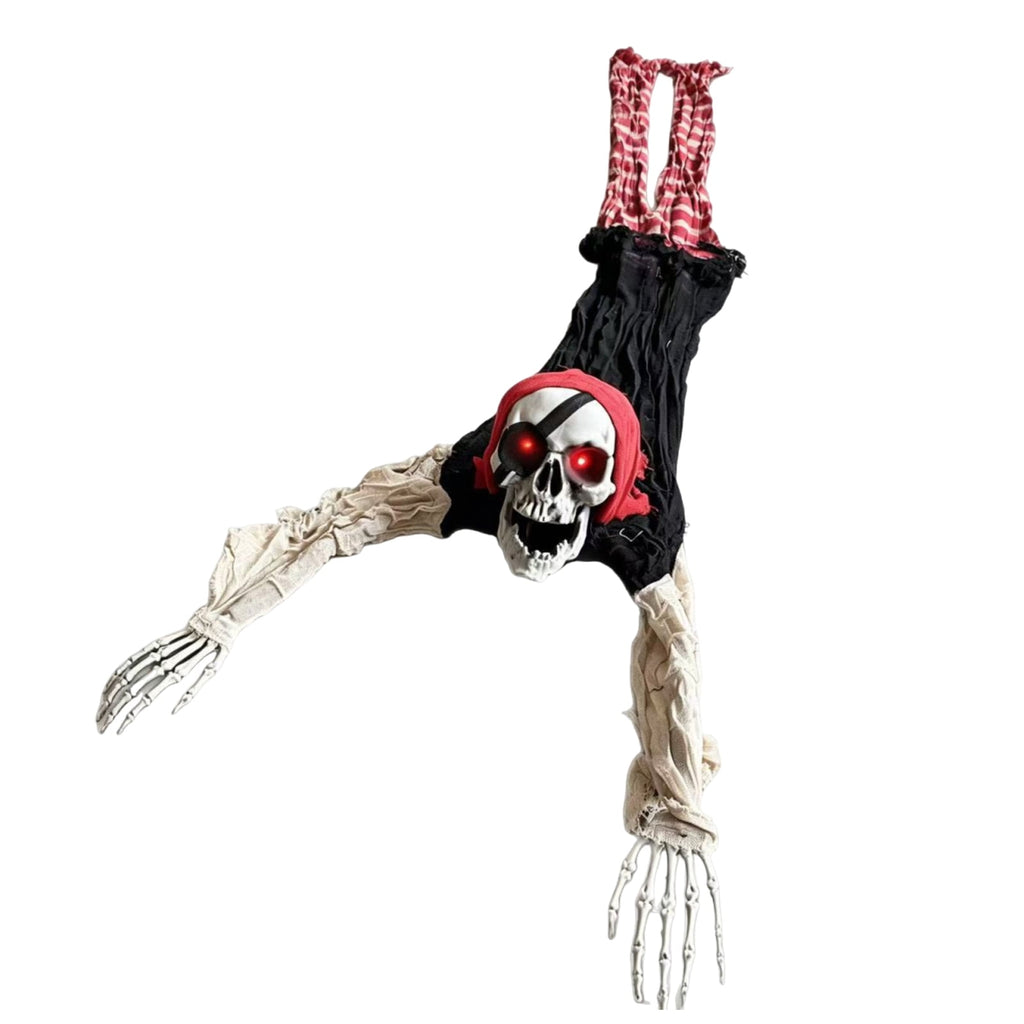 QLUEWX Halloween Skeleton Decoration with Lights and Sounds, Motion Activated Crawling Pirate Skeleton Prop, Indoor Outdoor Hanging Decor for House Yard Haunted House Halloween Party