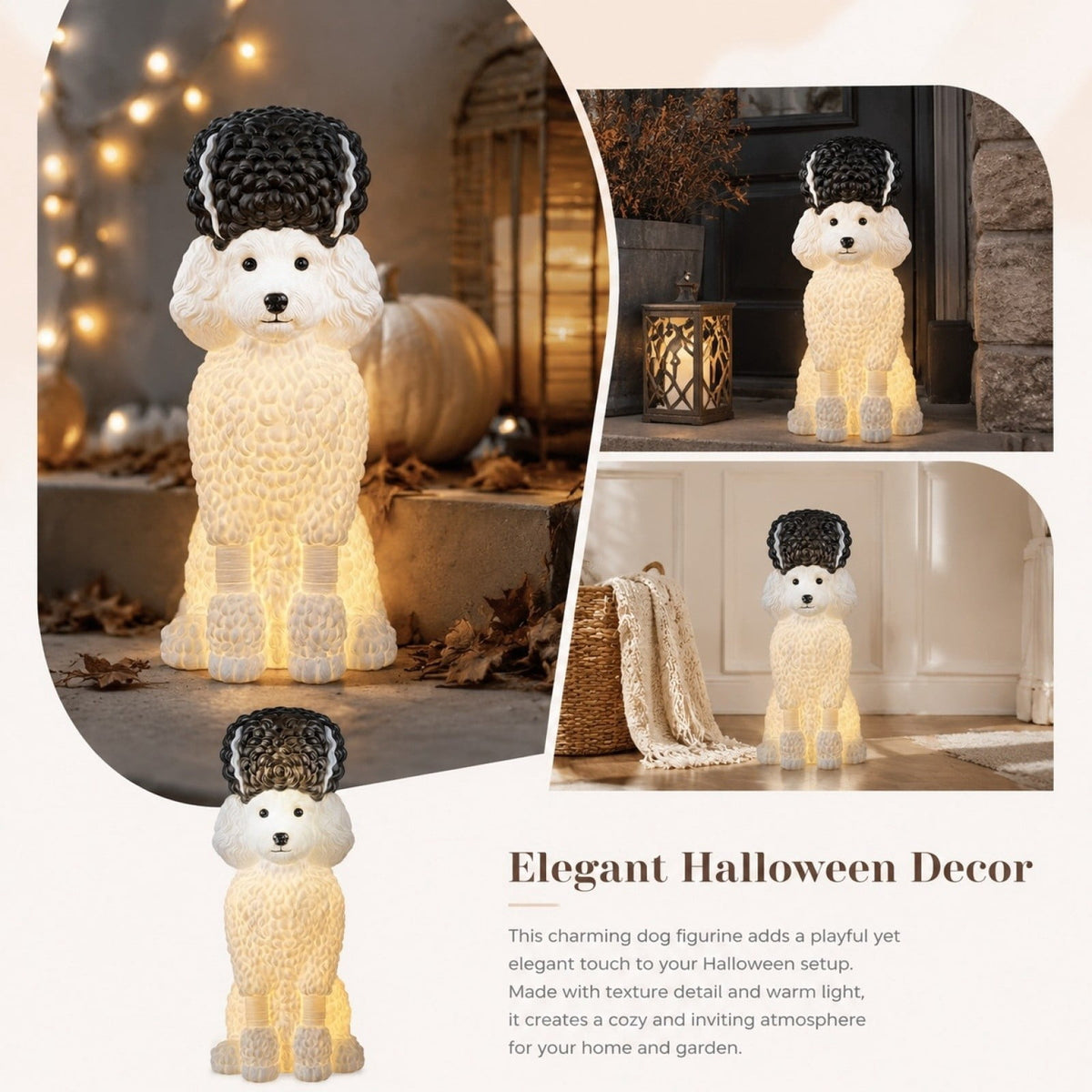 Clearance! Halloween Light‑Up Dog Figurine, 7.9in Scarecrow Dog Statue with Glowing Pumpkin, Waterproof Resin Table Yard Decor