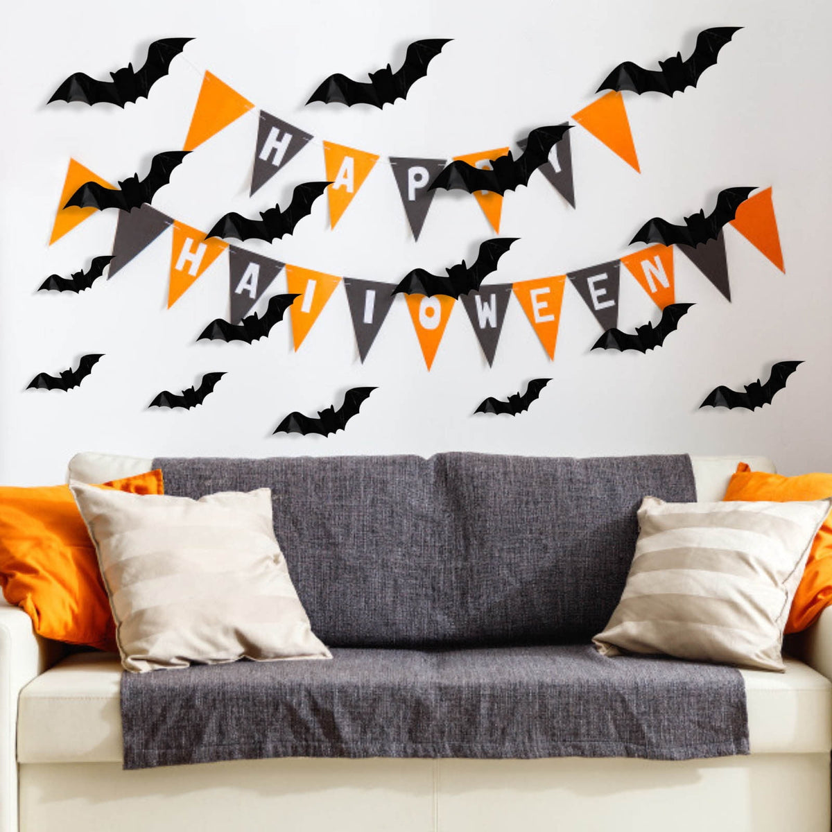 Moocorvic 16PC Halloween 3D Bats Decoration For Home Decor DIY Wall Decal Bathroom Indoor Hallowmas Party Supplies ,4 Different Sizes Realistic PVC Scary Black Sticker
