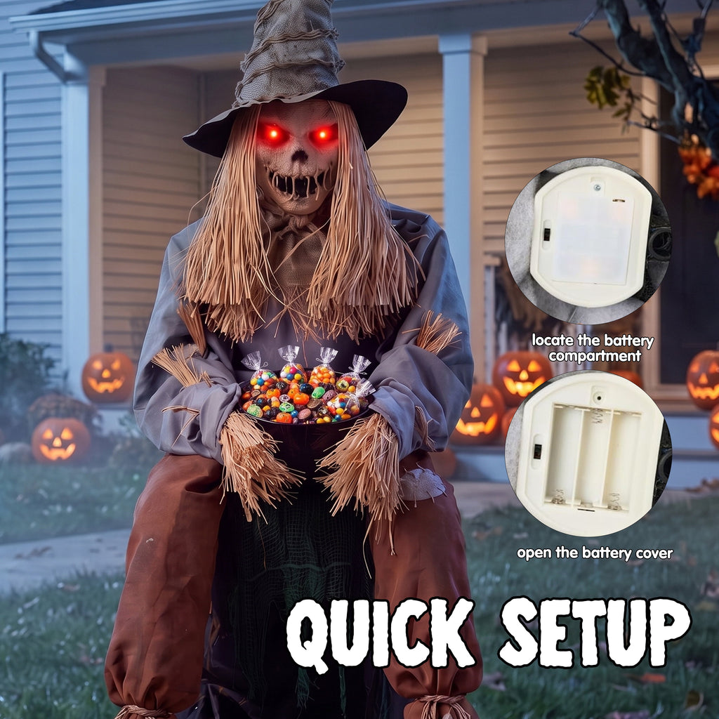 Joyfy 6.2 FT (74.8") Halloween Decoration Outdoor Animatronic Ghost Doctor, Sound Activated Life-Size Standing Ghost with Rotating Head, LED Eyes & Lantern, for Scary Haunted House,Yard Decor