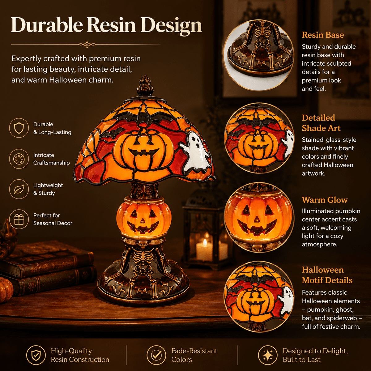 Diceymbol 11.81 Inch Halloween Ghost Night Light, Witch Hat Ghost Lamp with Jack O Lantern, Halloween Decorations Indoor for Table Mantel Party Decor