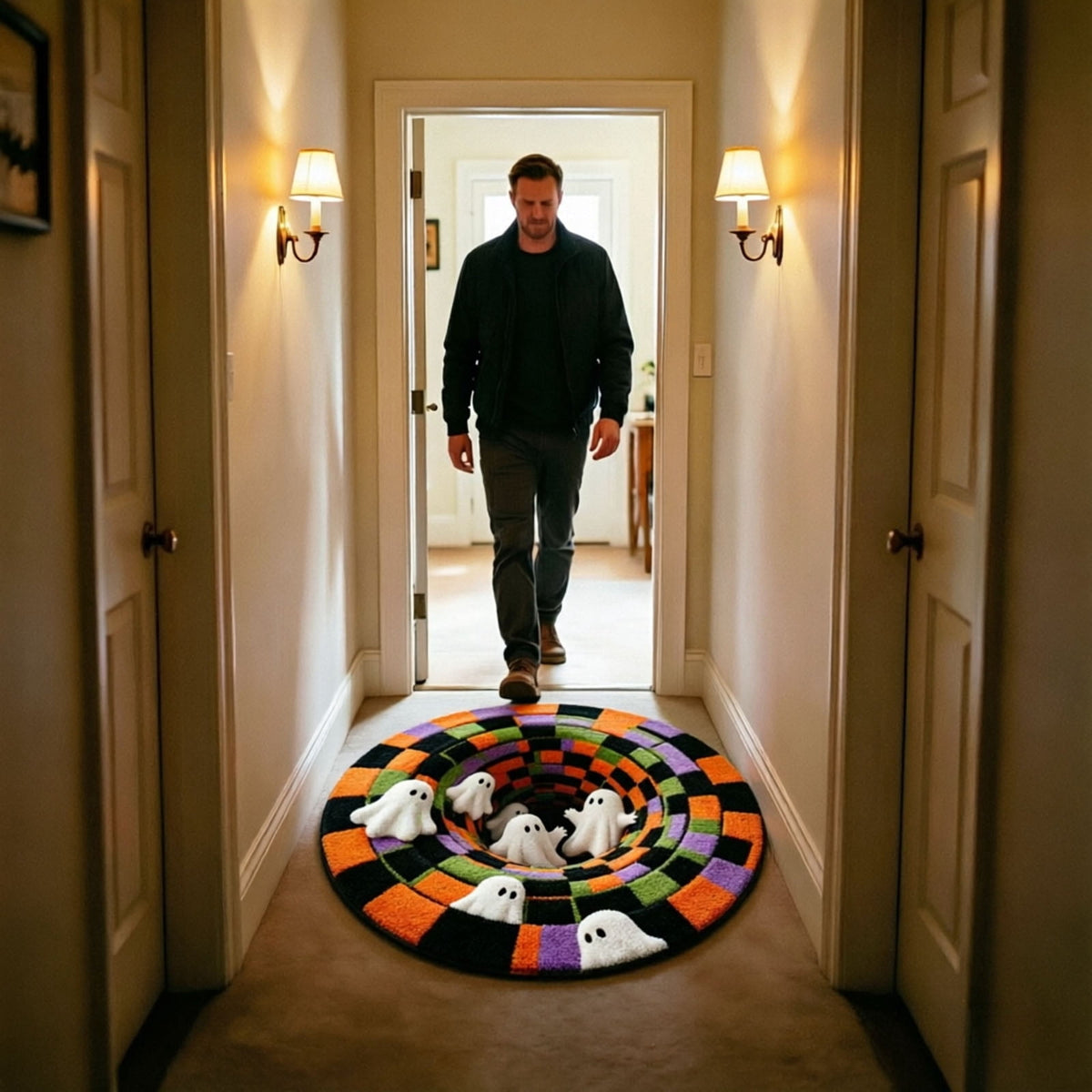 Win s Way 3D Illusion Round Halloween Rug Optical Illusion Doormat Non- Washable Entryway Decor Spooky Fall Front Door Mat for Party Decoration Available in 15.8/23.6/31.5 Inch
