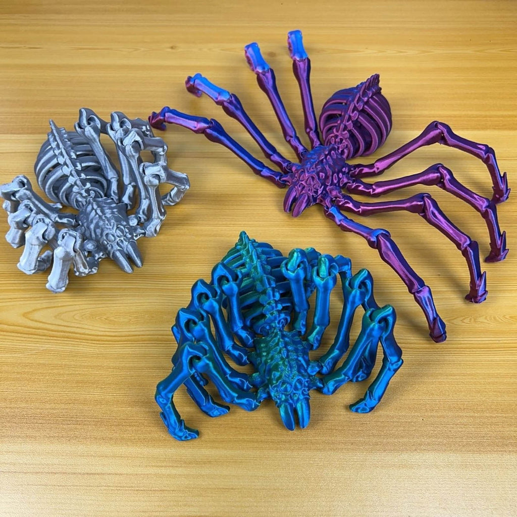 3D Printed Hell Skeleton Wolf Spider, Movable Contraction Spider Toy Ornament, Halloween Spider Decorations, Desktop 3D Printed Wolf Spider Toy for Halloween Decor
