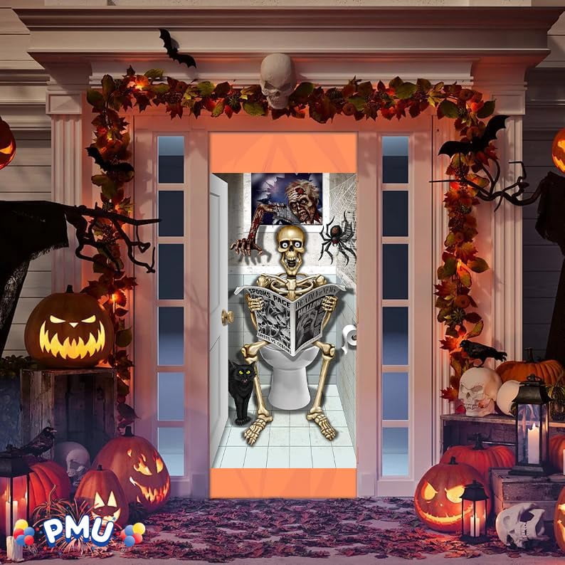 PMU Halloween Bathroom Door Cover, Halloween Decor, Door Decor