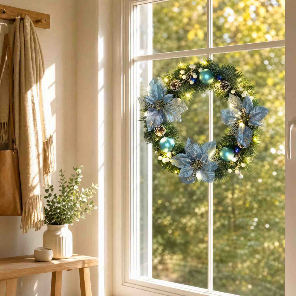 ICQOVD Halloween Pumpkin Maple Leaf Wreath with Skeleton Ornament Orange Black Bow Front Door Hanging Fall Home Decoration 15.75*15.75*3.15IN
