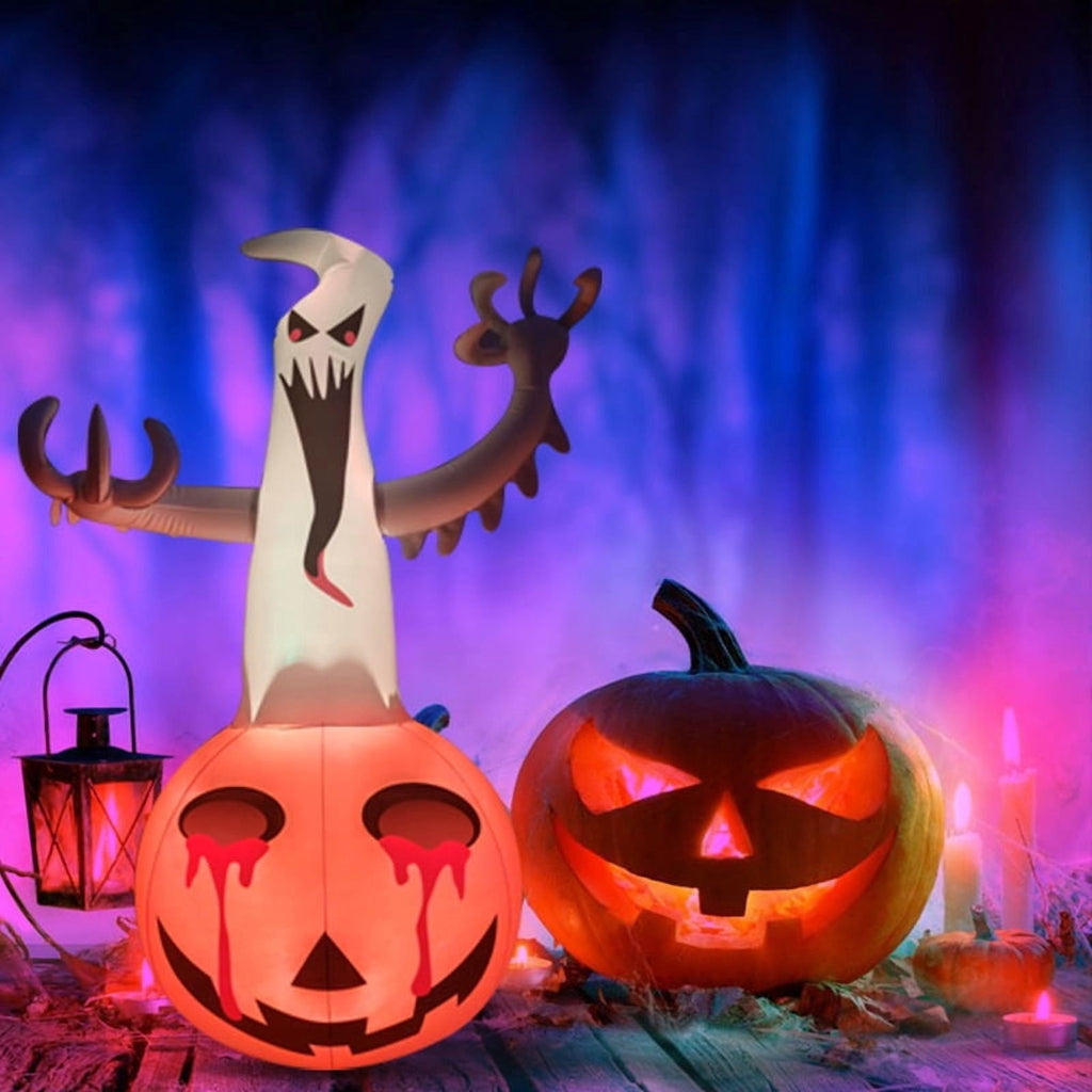 Wick's Outdoor Living /Self Inflatable 4FT Inflatable Pumpkin Ghost Halloween Decoration with LED Lights