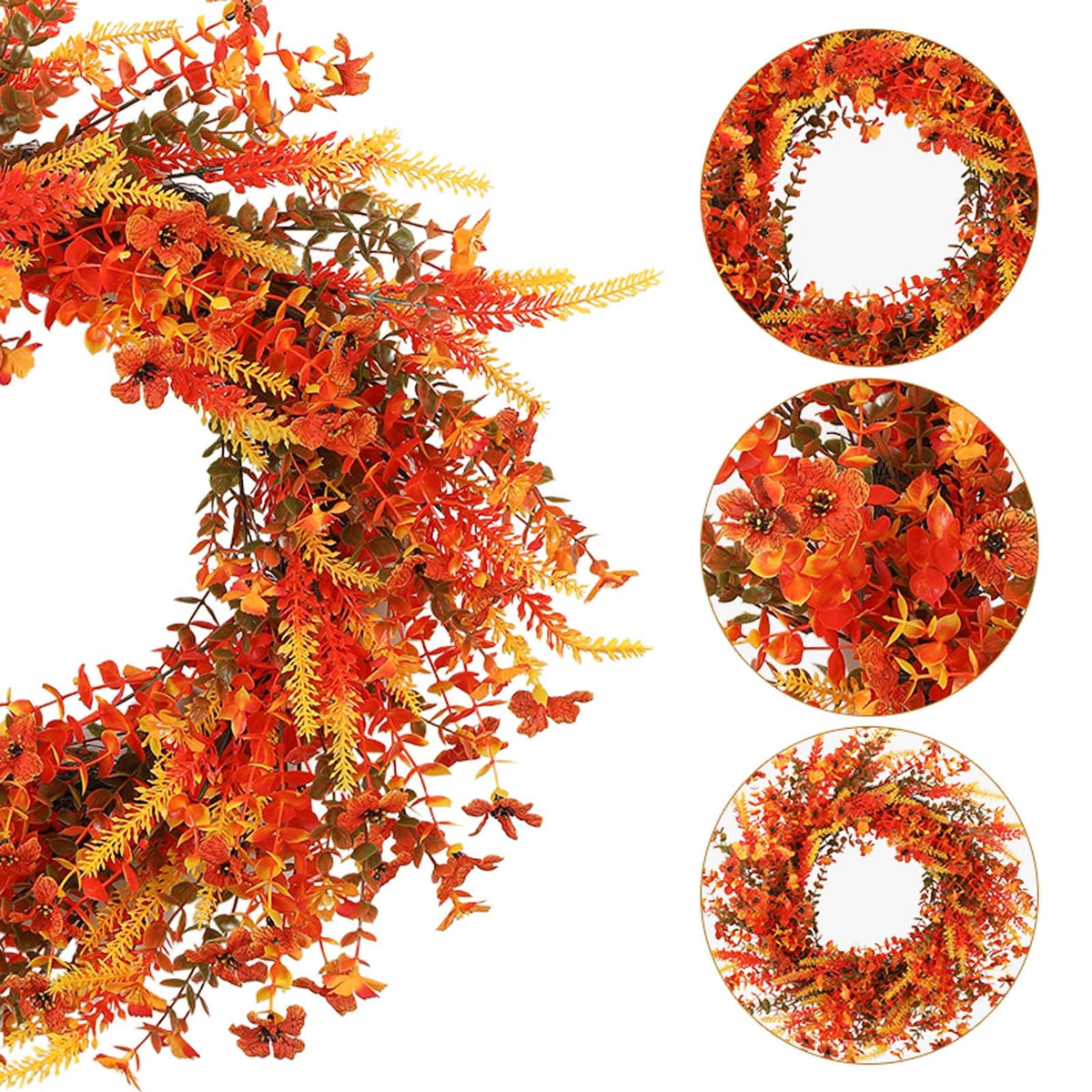 AUHomi Artificial Cedar Cypress Garland, Christmas Wreath 17.7-Inch, Front Door Wreaths, All Season Artificial Fir Wreath, Wall Hanging Wedding Window Home Porch Wreath Decoration (Yellow)
