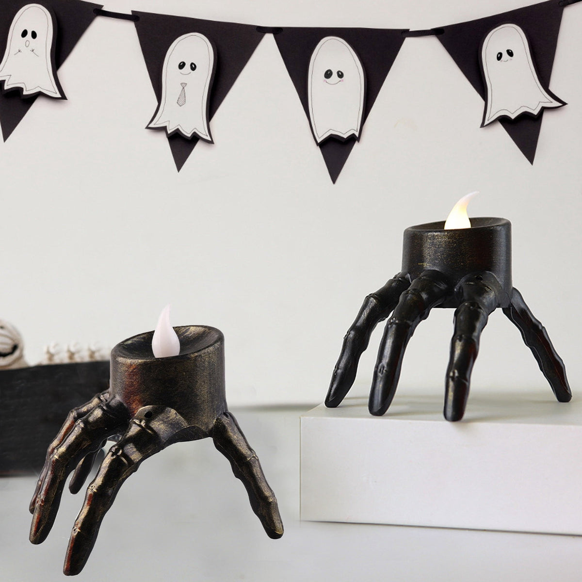 Halloween Spooky Skeleton Hand Candle Flameless Candle Lamp Scary Spooky Candle Halloween Decoration Lights