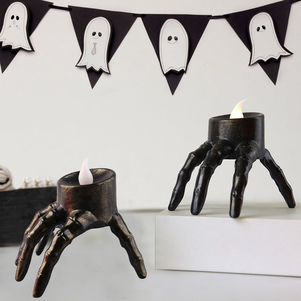Qocolcyl 2 Pack Halloween Skeleton Lights Decorations, Halloween Candles Lamp Decoration Ornament Indoor Outdoor, Halloween Scary Decor for Home Room Table Outside Yard Lawn Garden Party Supplies
